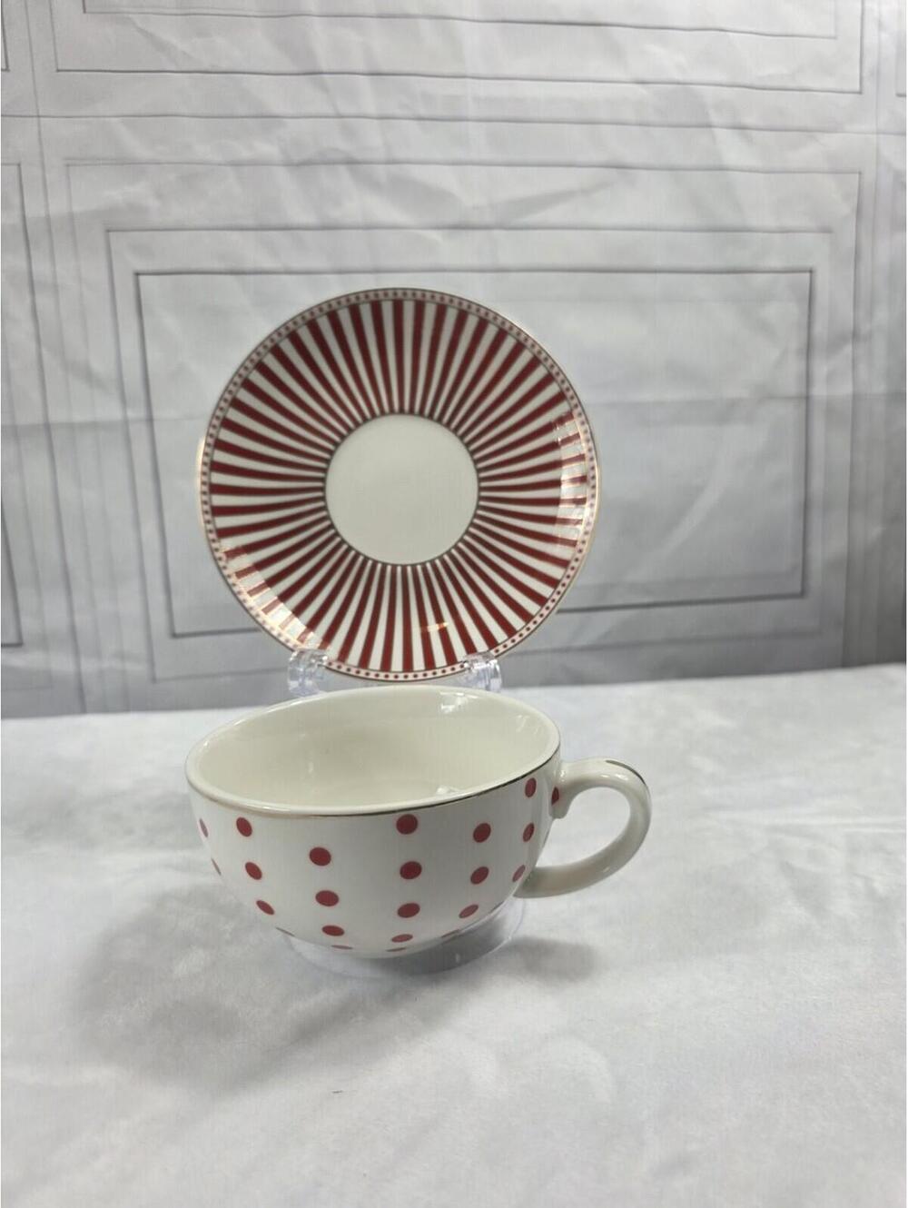 Grace Teaware Red Josephine Strips & Dots Cup & Saucer